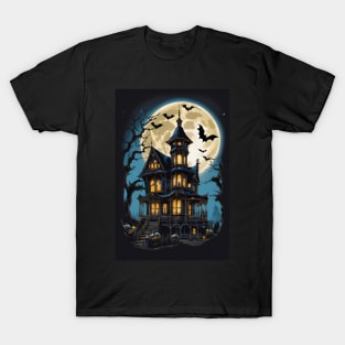 Spooky Moonlight Haunted House Halloween T-Shirt